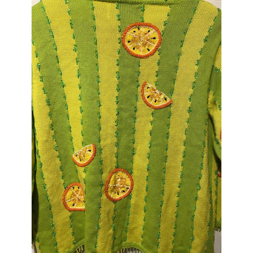 Design Phillip Jane Citrus Orange LEMONS Sequin Sweater M Vintage beaded top - Picture 3 of 12